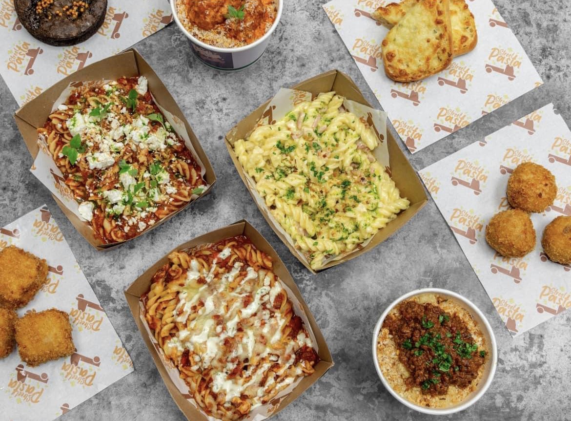 Street Pasta bowls with rich sauces, garlic bread and sides